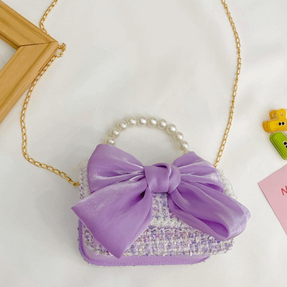Fashion Synthetic Leather Princess Bag Pearl Decorated Handheld Pearl Handbag Children's Fashion Bag Girl