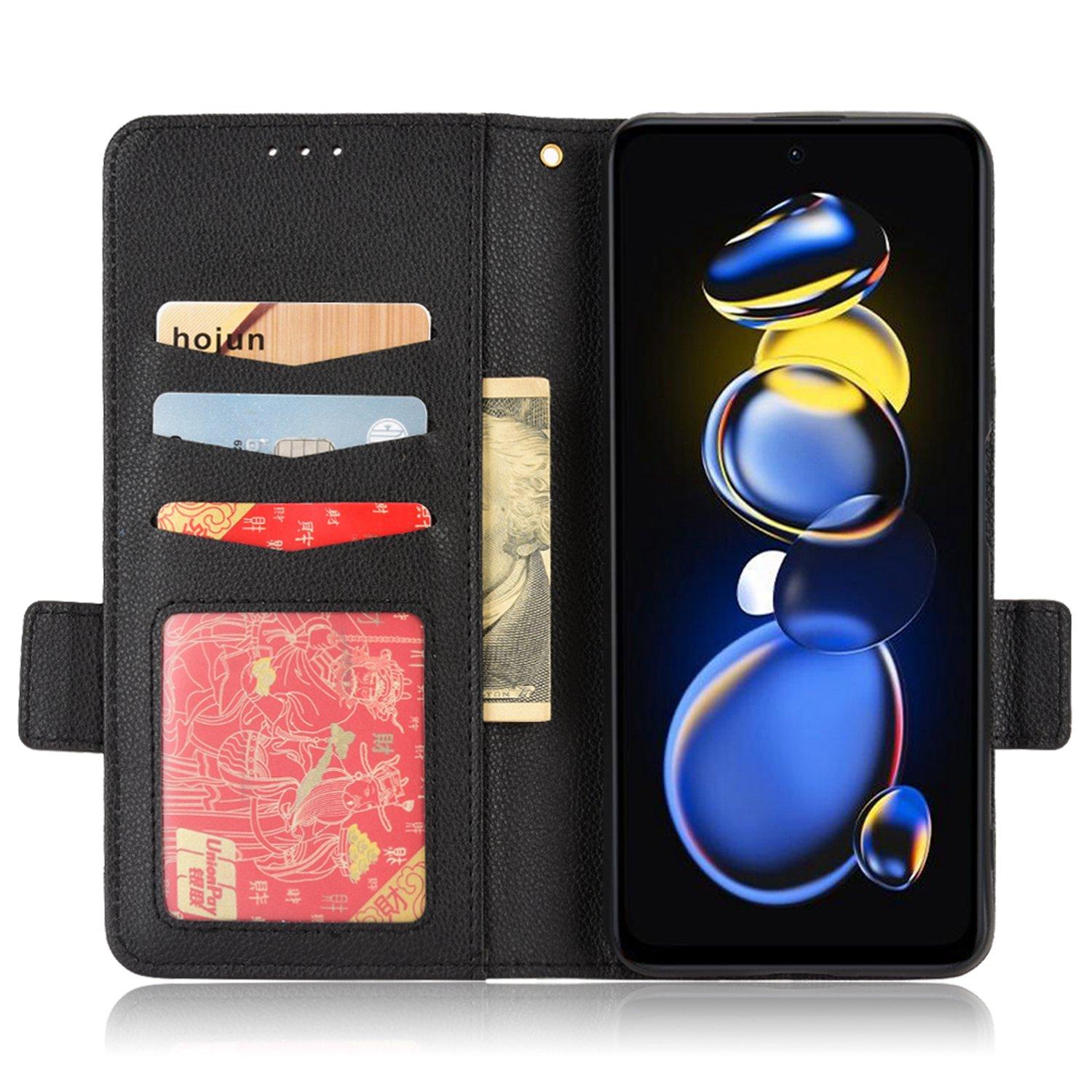 

For Xiaomi Redmi Note 11T Pro 5G/Note 11T Pro+ 5G/Note 12T Pro 5G/Poco X4 GT 5G/Redmi K50i 5G Book Style Phone Case Stand Wallet Magnetic Clasp Cover Black