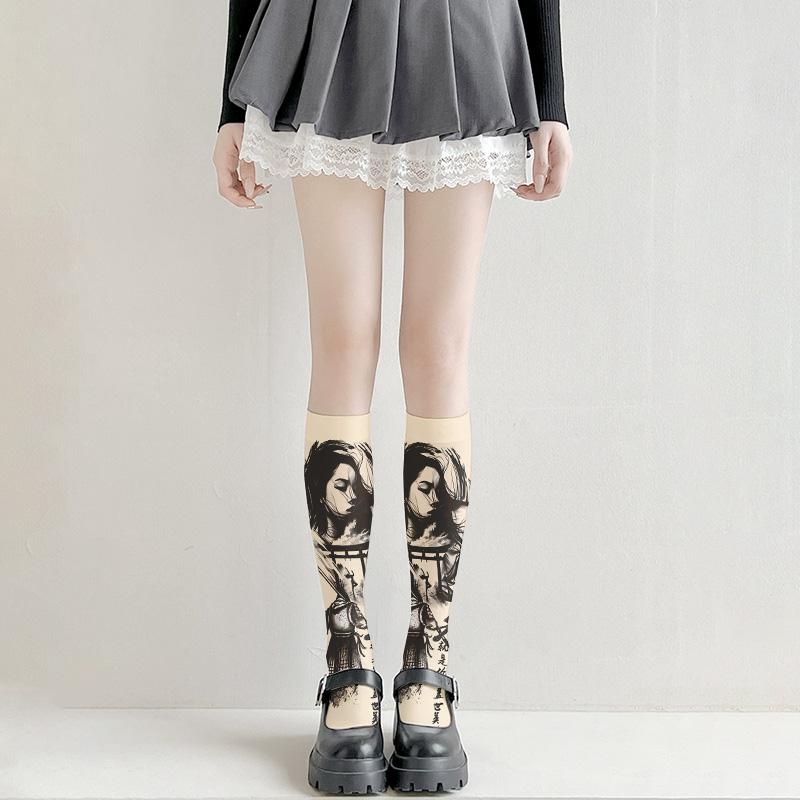 

Модные носки с татуировкой на бедрах, чулки с принтом, девушки Лоли, японские сексуальные чулки, тонкие модели, разные размеры One size