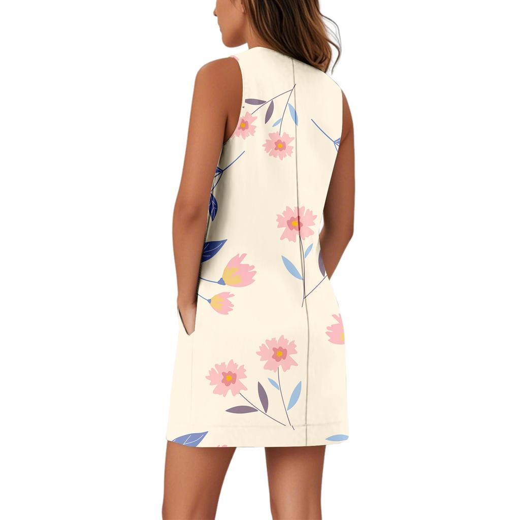 Soft V-Neck Tank Dress For Women Sleeveless Sundress Casual Relaxed Summer Dress With Pocket
