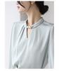 [SYitong] Women's Shirt Blouse, Stand Collar, Long Sleeves, Front Tuck, Stylish, Washable, Pearl, Elegant White Blouse, Relaxed Fit, Figure-Flattering