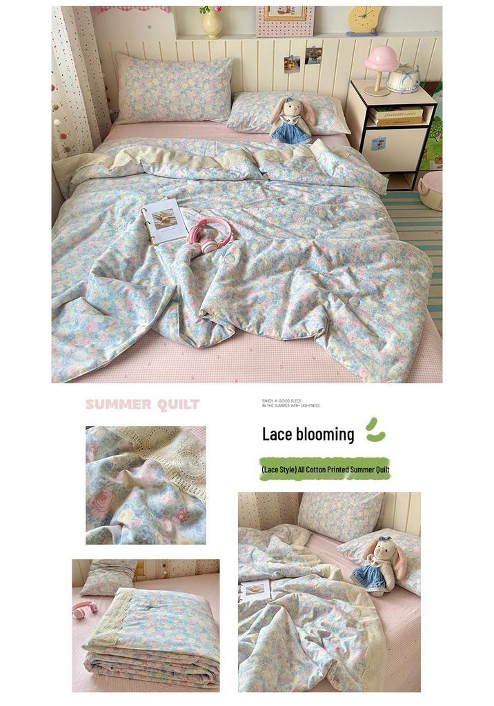 Pure Cotton Summer Quilt Set - 4 Pieces, Machine Washable, Ideal for Dorms