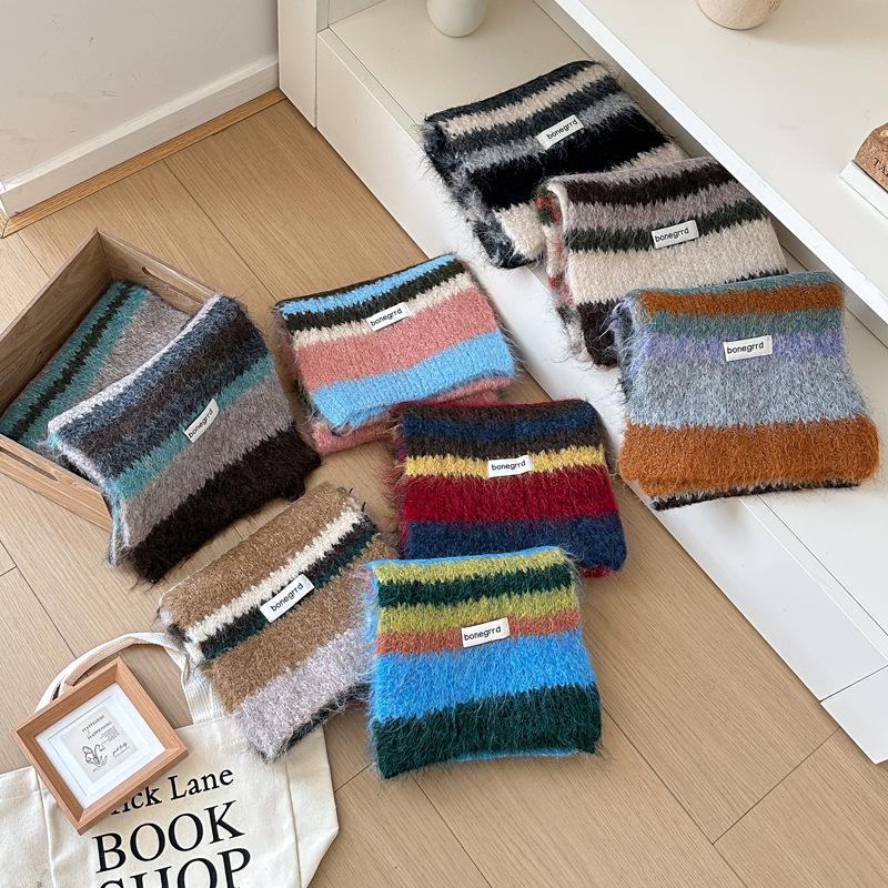 Colorful Striped Japanese Knitted Scarf Female Winter Fashion Warm Neck Scarf Students Korean Version of The Male Couple Models