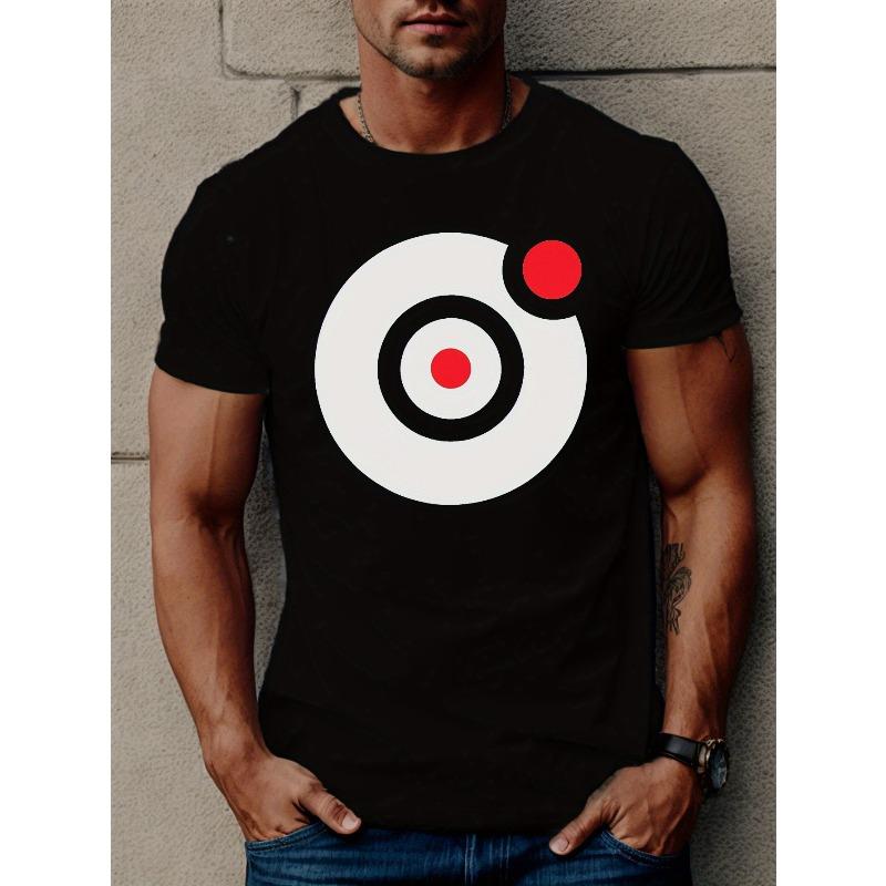 

European sizes Round Icon Men s Short Sleeve T-Shirt - Geometric Target Design, Breathable Summer Casual Tee, Regular Fit, Comfortable Wear 4XL чорний