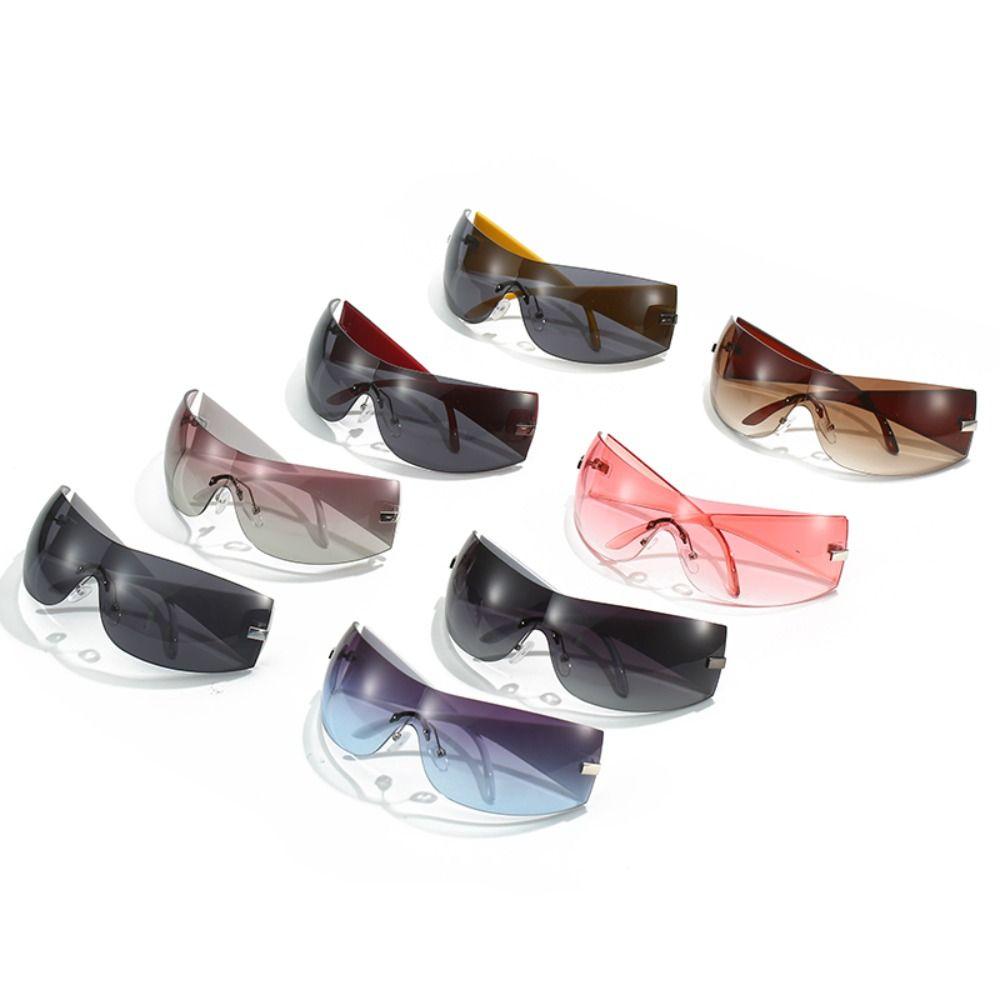 Trendy Y2k Sunglasses Women &Men Rimless Wrap -Around Sunglasses Futuristic One Piece Shades Fashion Hip Hop Sun Glasses