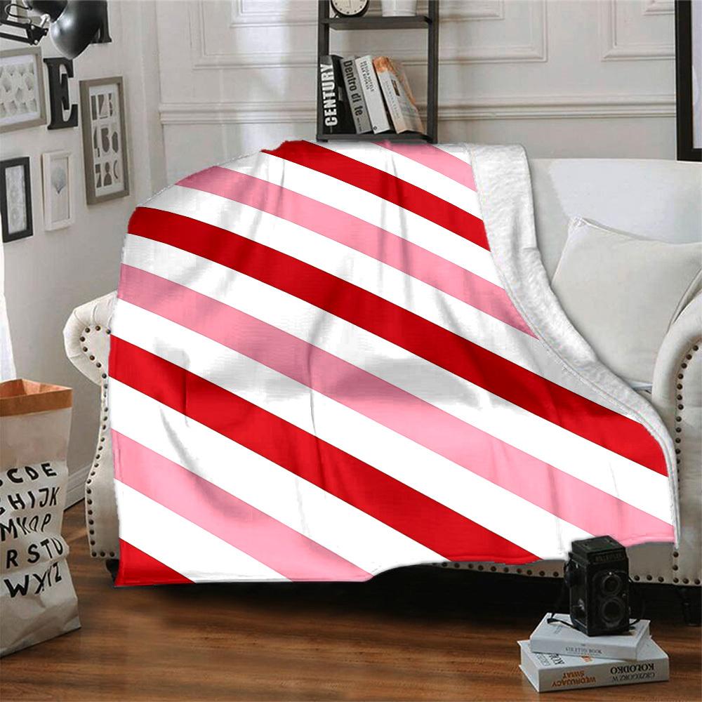 1pc Red Stripes Blanket Warm, Cozy, And Soft, Suitable for Sofas, Beds, Cars, And Office Use.Perfect for Camping And Travel, Making It a Great Gift fo