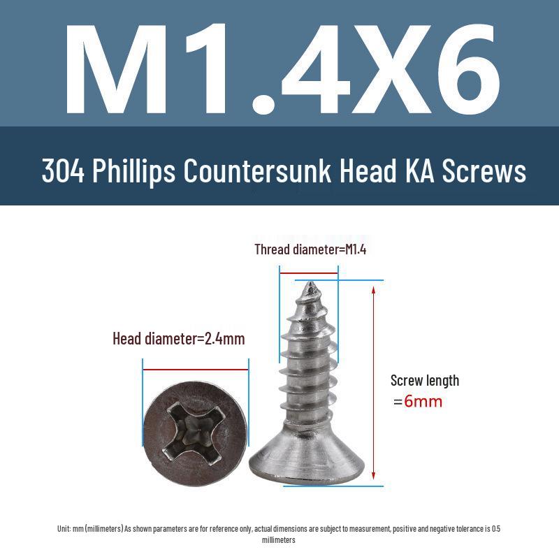 Yigu 304 Stainless Steel Phillips Flat Head Self-Tapping Screws M1-M2.5