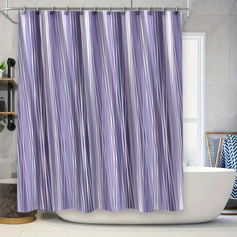 Luxury Purple Stripe Shower Curtain Polyester Waterproof Bathroom Decor for Hotel
