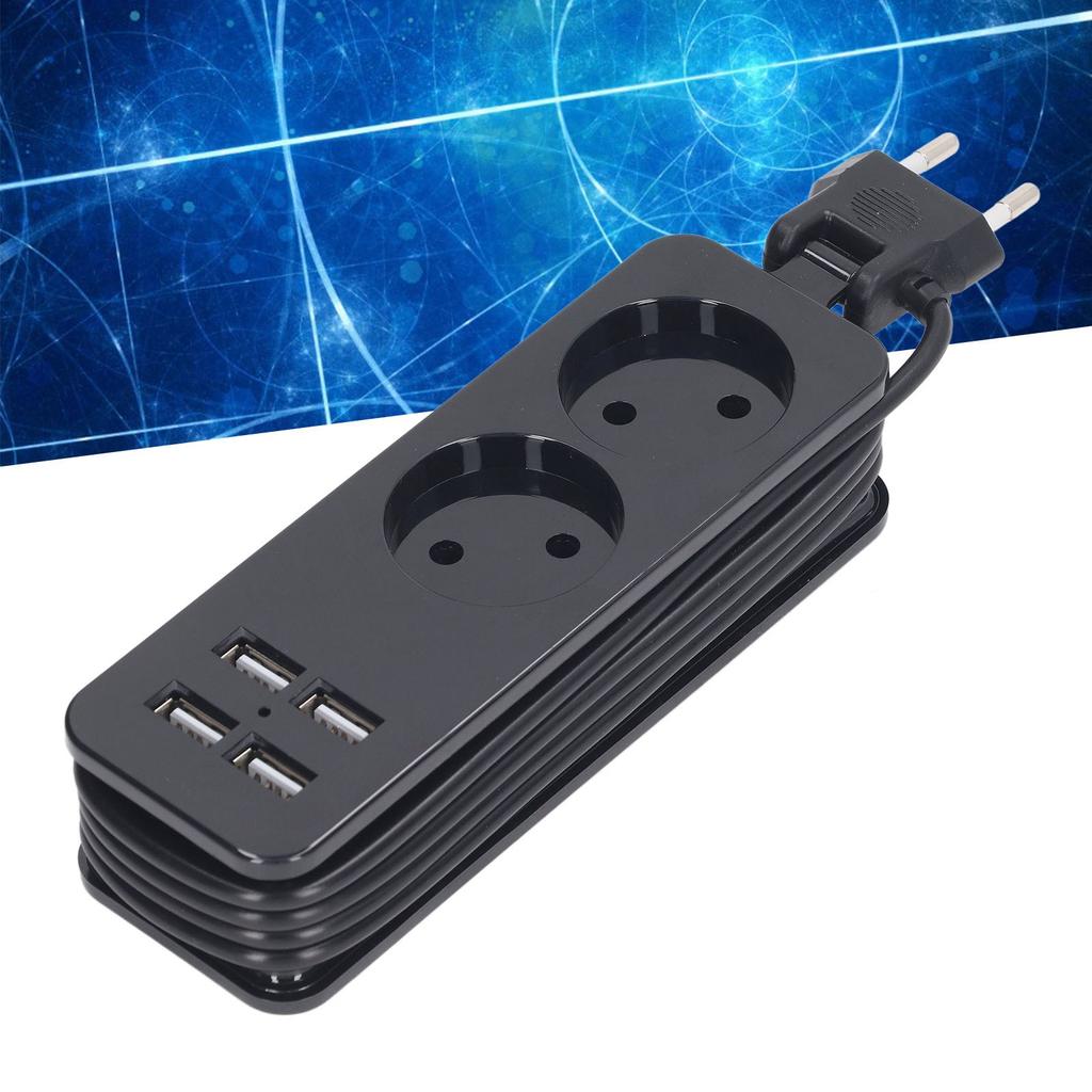 Régua de Energia 1200W 10A 2 Tomadas Redondas 4 Portas USB Tomada de Energia para Telefone Laptop