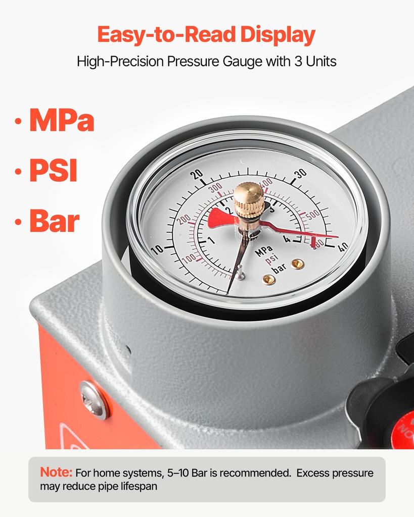 Hydrostatic Test Pump 6.06 L Hydraulic Manual Water Pressure Tester, Dual Valve Hydrostatic Water Pipe Leakage Pressure Test Pump Kit with Gauge &
