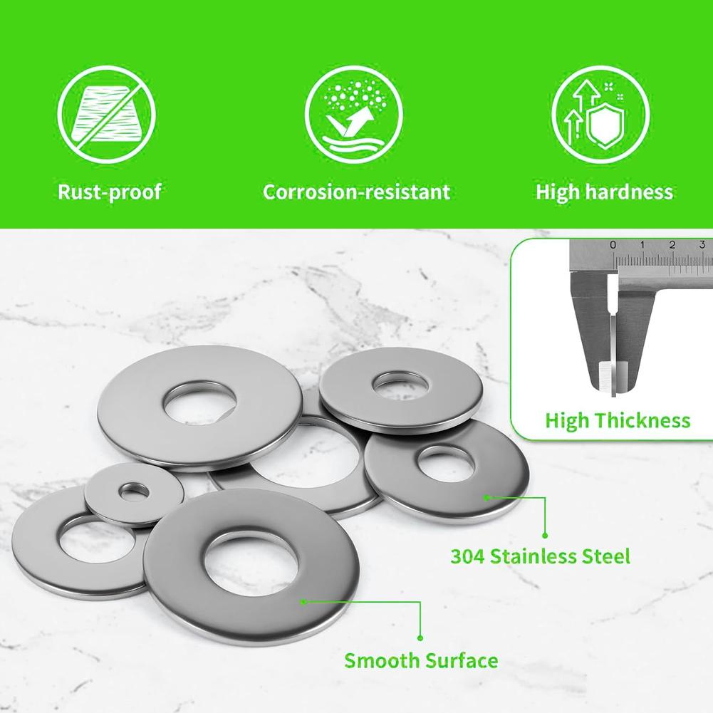 Metal Washers 135 Pieces 304 Stainless Steel 12 Sizes to for Enhanced Stability and Vibration Resistance in Assembly Work