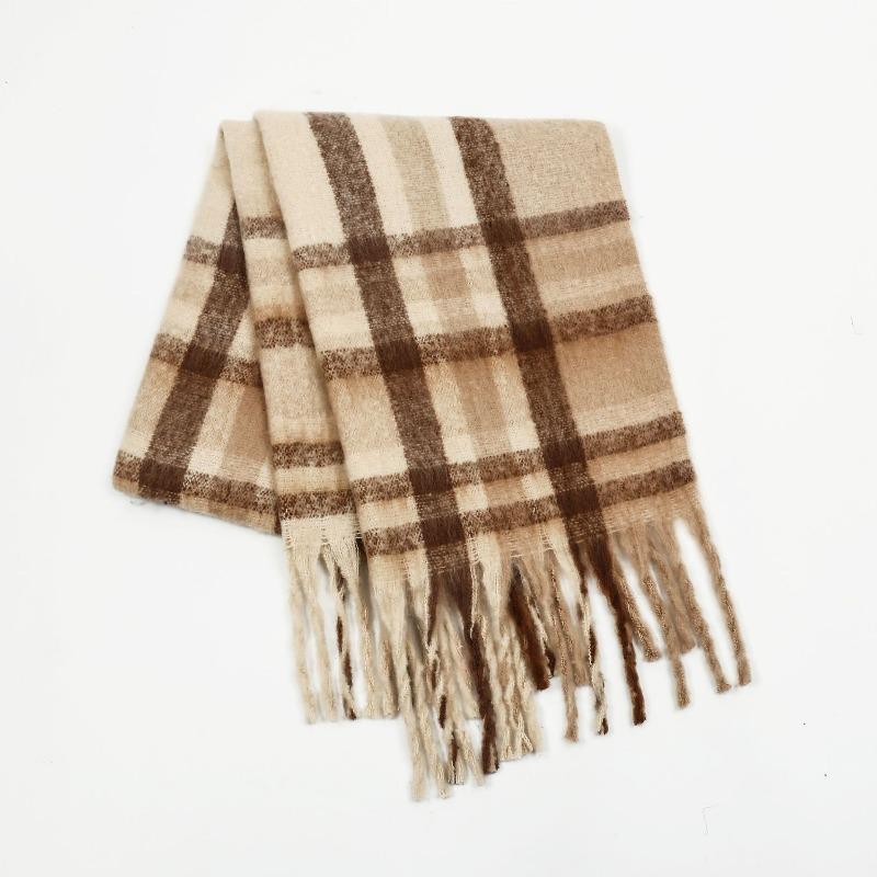 New Mohair Plaid Scarf Women's Autumn and Winter Thickened Warm Student Versatile Fringed Scarf Tide