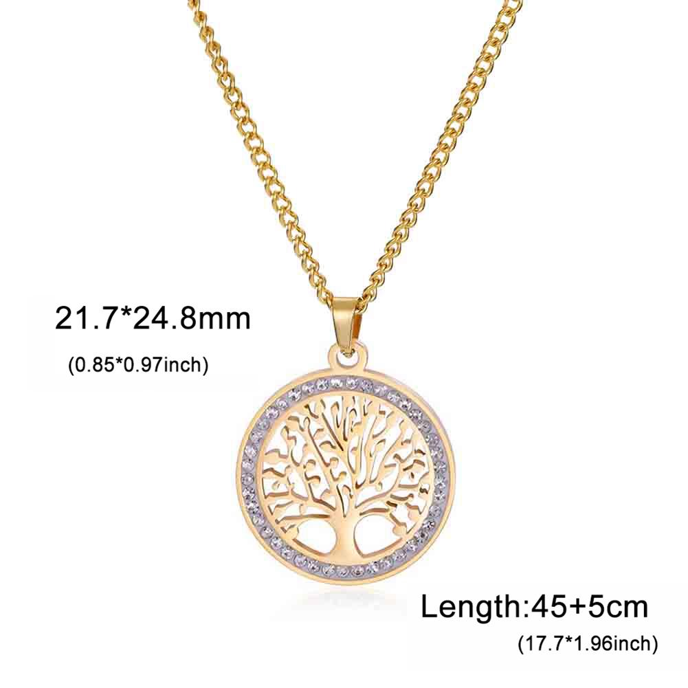 Lemegeton Zircon Tree of Life Necklace for Men Women Stainless Steel Jewelry Round Charm Lucky Accessories Party Family Gifts