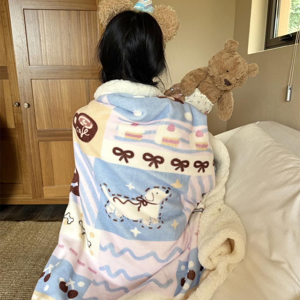 Thickened Lamb & Coral Fleece Cartoon Animation Winter Blanket for Office Nap Air Conditioning Sofa Cover & Kindergarten Use