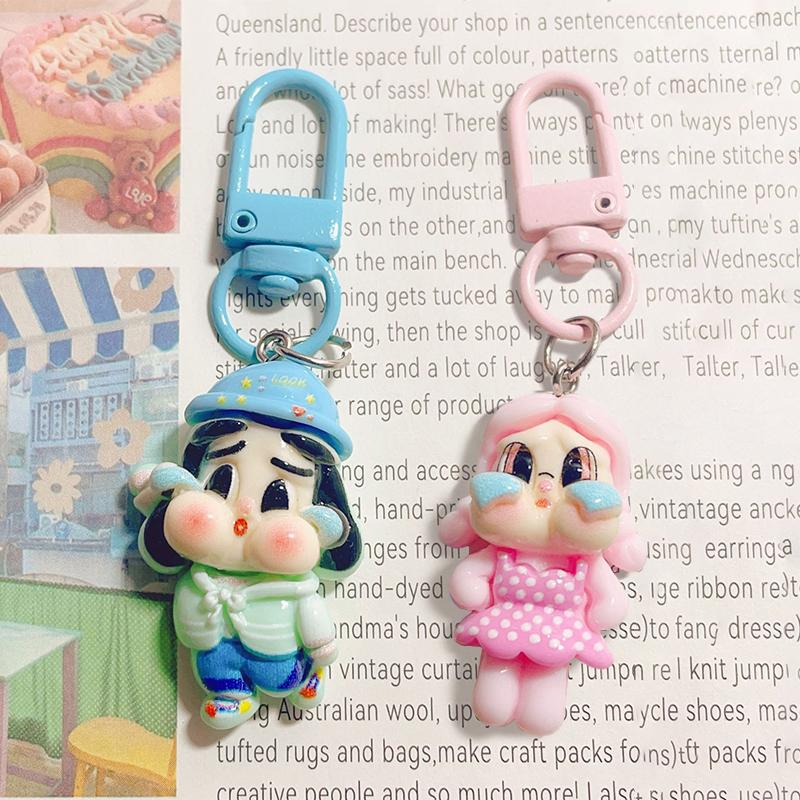 Cute Crying Girl Keychain Cartoon Backpack Decoration Girl Students Key Ring Jewelry Gift
