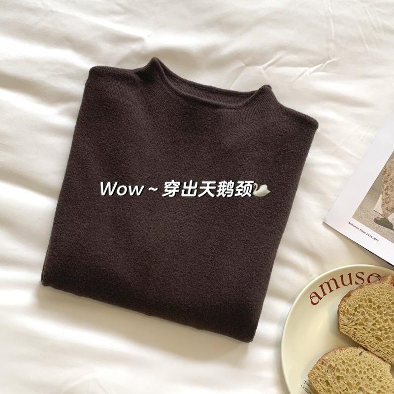 

Small stand-up collar soft waxy inner top women s spring temperament versatile knitted sweater basic bottoming shirt XL темный кофе