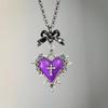 Y2k Subculture Bow Tie Red Purple Heart-shaped Rose Lace Thorns Cross Pendant Necklace for Women Hallowmas Gothic Jewelry Gifts