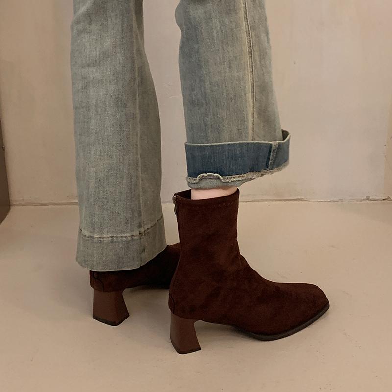 Fashion Autumn Winter Fashion Thick Heel Women Ankle Boots Fashion Back Zipper Shoes Vintage Modern Short Booties