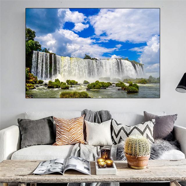 Nature Landscape Waterfall Mountain Lake Forest Jungle Canvas Painting Posters and Prints Wall Art Pictures Home Decor No Frame