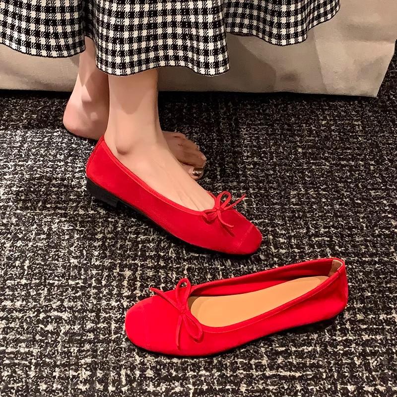 Fashion Spring New Style Women Flats Split Toe Shoes with Bow Soft Leather Bow Tie Front Shallow Slip on Girls Shoes Flats Ballet Shoes