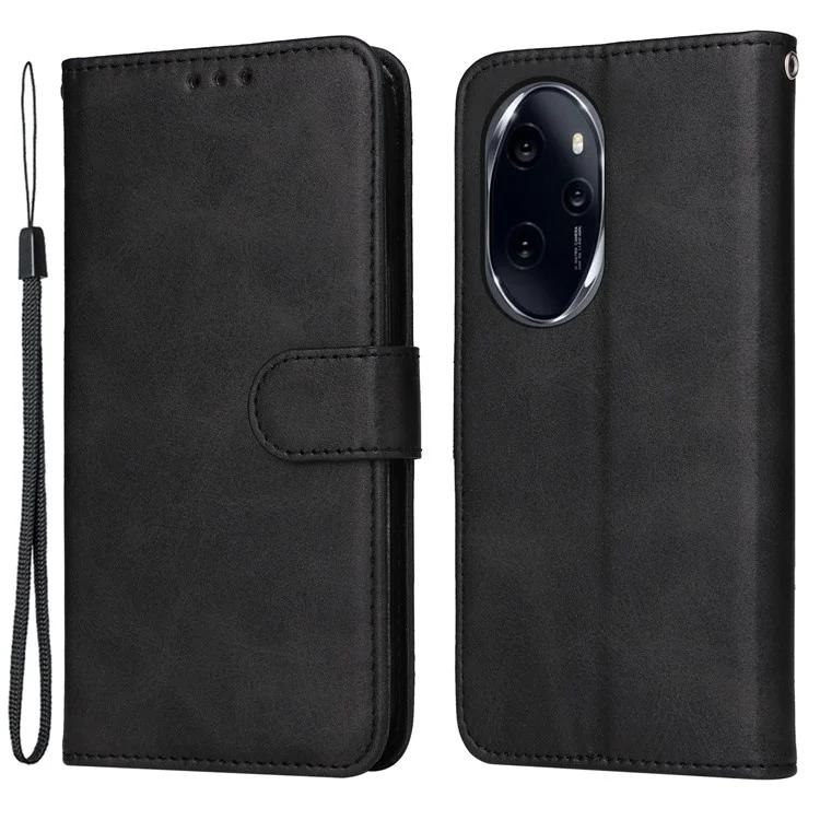 

Для Honor 100 Pro 5G кожаный чехол с текстурой теленка, складной чехол для телефона с подставкой