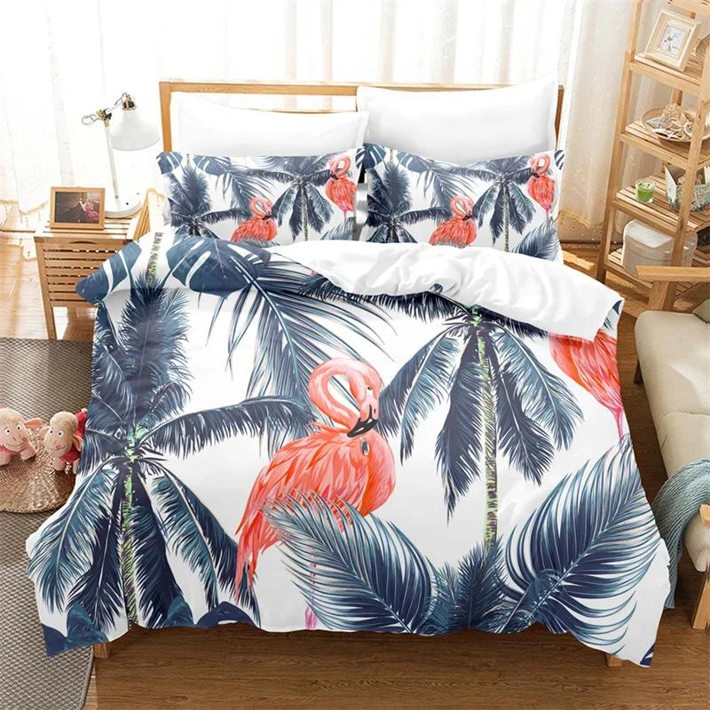 

Comforter Palm Leaves Hawaiian Tropical Floral Bedding Set Microfiber Flamingo Comforter Queen Twin For Kids Teen Adult Comforter (quilt)-EU Single(135*200cm)3pcs