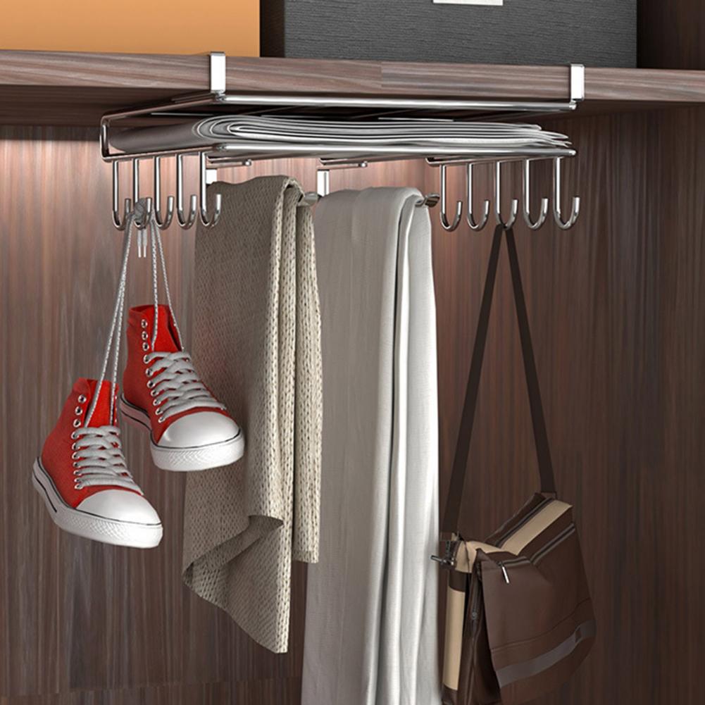 Clip-On Shelf under Cabinet Storage Shelf with 10 Hooks 2 Towel Bars And Cutting Board Holder No-Drill Installation