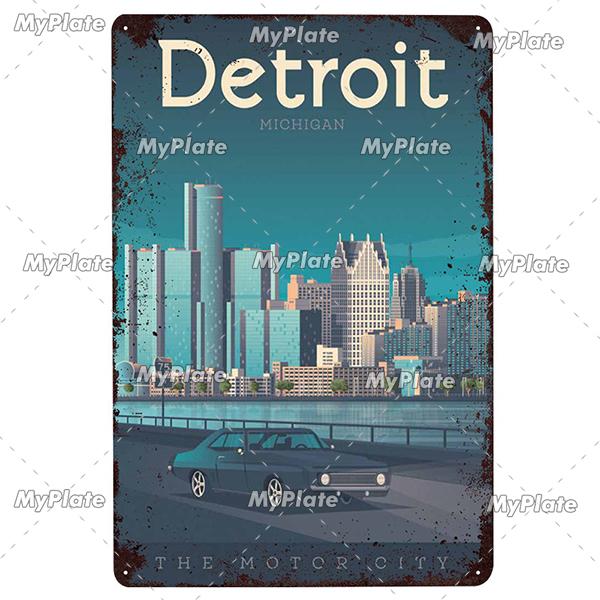 USA Tin Signs Vintage Metal Sign City Plaque Wall Decor for Garage Bar Pub Man Cave Decorative Plate Iron Country Painting