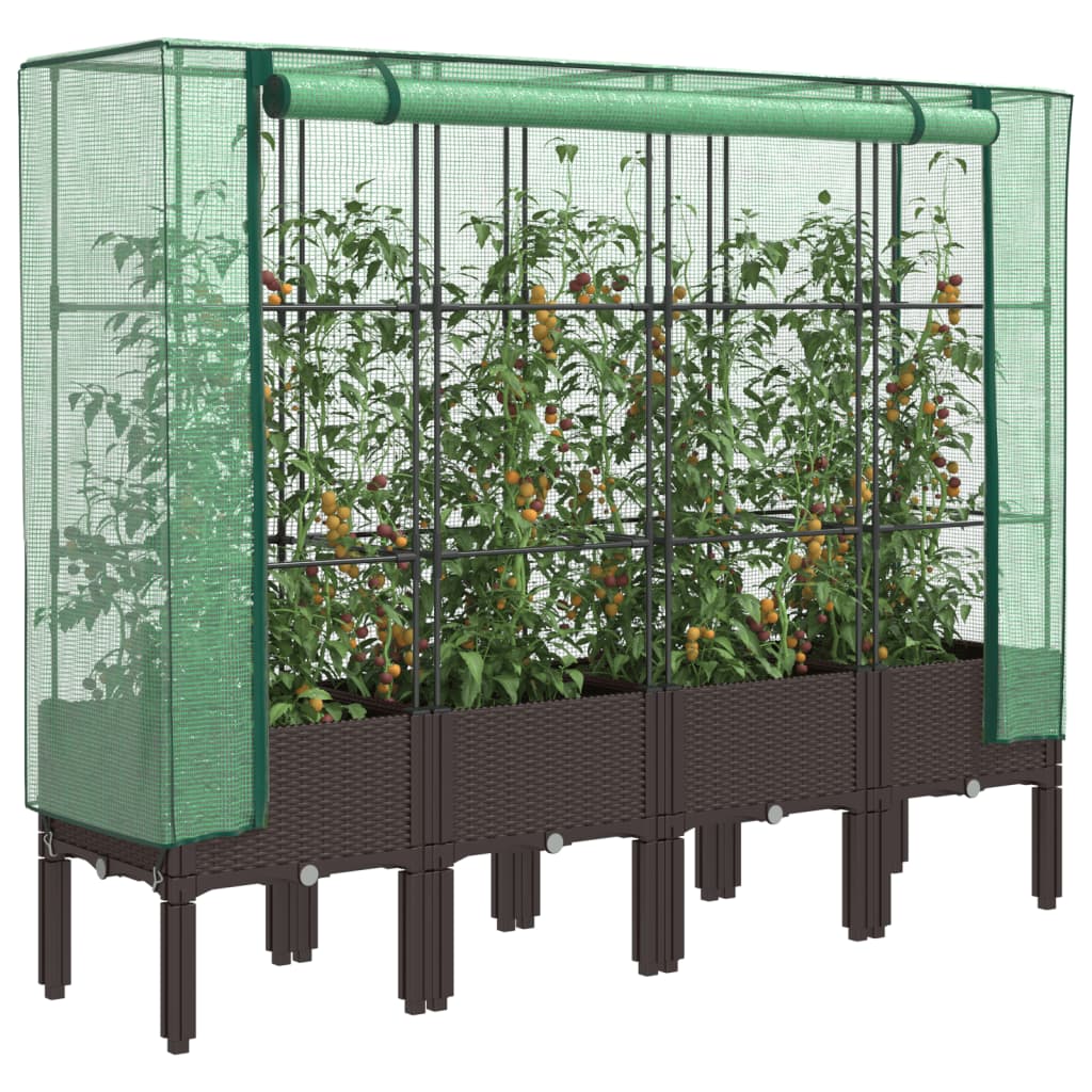 Vidaxl Raised Planter with Greenhouse, Rattan Look, 160X40X140 Cm