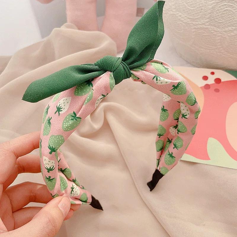 New Fruit Print Hairband for Women Strawberry Knot Bow Headband Korean Sweet Fabric Hoop Hair Band Girls Hair Accessories