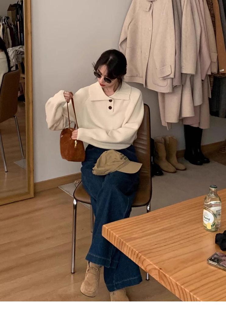 Korean-Style Women's Polo Collar Sweater - Summer Soft Knitwear
