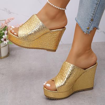 Fashion Plus Size Gold Silver Wedges Sandals Women Fashion Patent Leather Chunky Platform Slippers Summer Thick Sole Non Slip Sandals