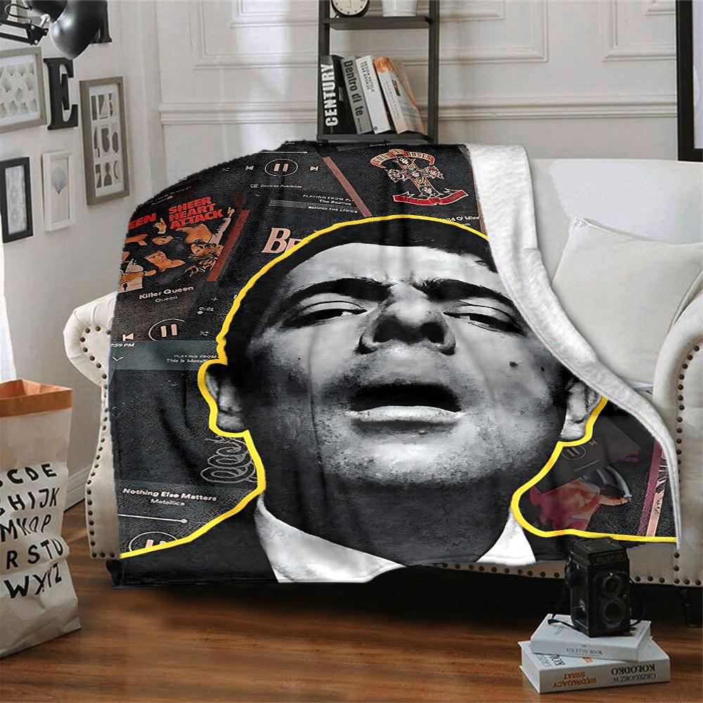 1pc Music Fan Flannel Throw Blanket HD Printed Lightweight Soft Warm All Season Blanket for Sofa, Bed, Travel, Camping Machine Washable