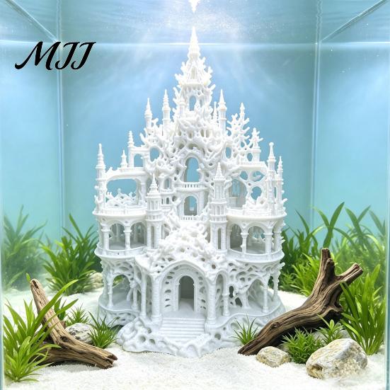 Fish Tank Hideout Cave Gothic Castle Aquarium Hideout, 3D Printed Betta Hide Cave, Small Shrimp Shelter Ornament, Decorative Coral for Resting