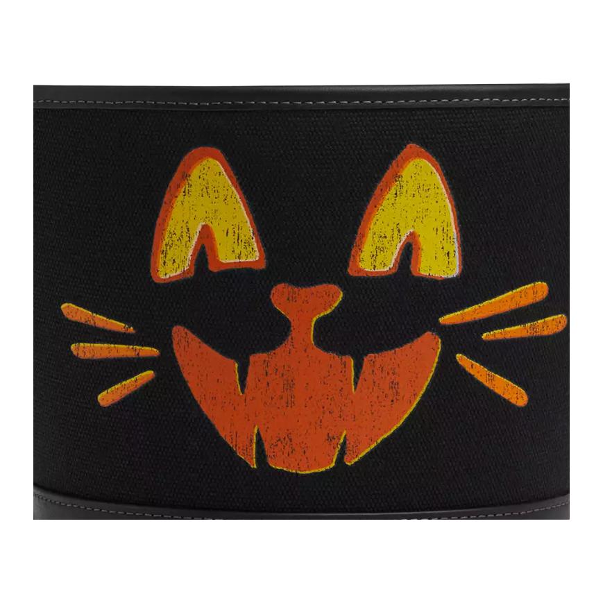 Coach 19 Halloween-Katzen-Design Canvas und Glattleder Eimer Tasche Unisex-Taschen Schwarz CCE04-LHBLK
