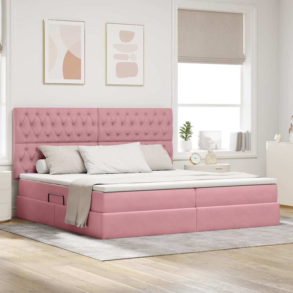 LED Storage Bed with Mattress Pink 200 x 200 cm Velvet