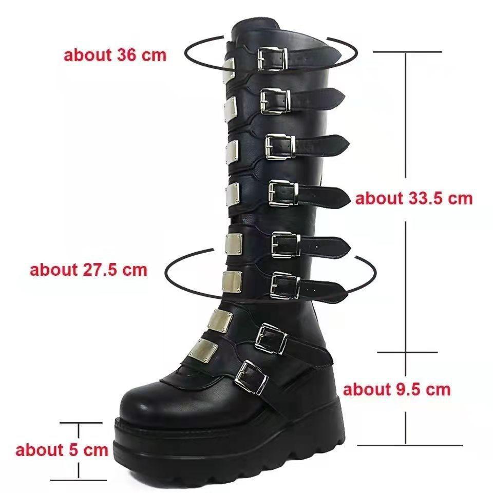 Long Martin Boots Women'S Autumn And Winter Belt Buckle Thick Bottom Punk Style Spice Girls Knight Boots