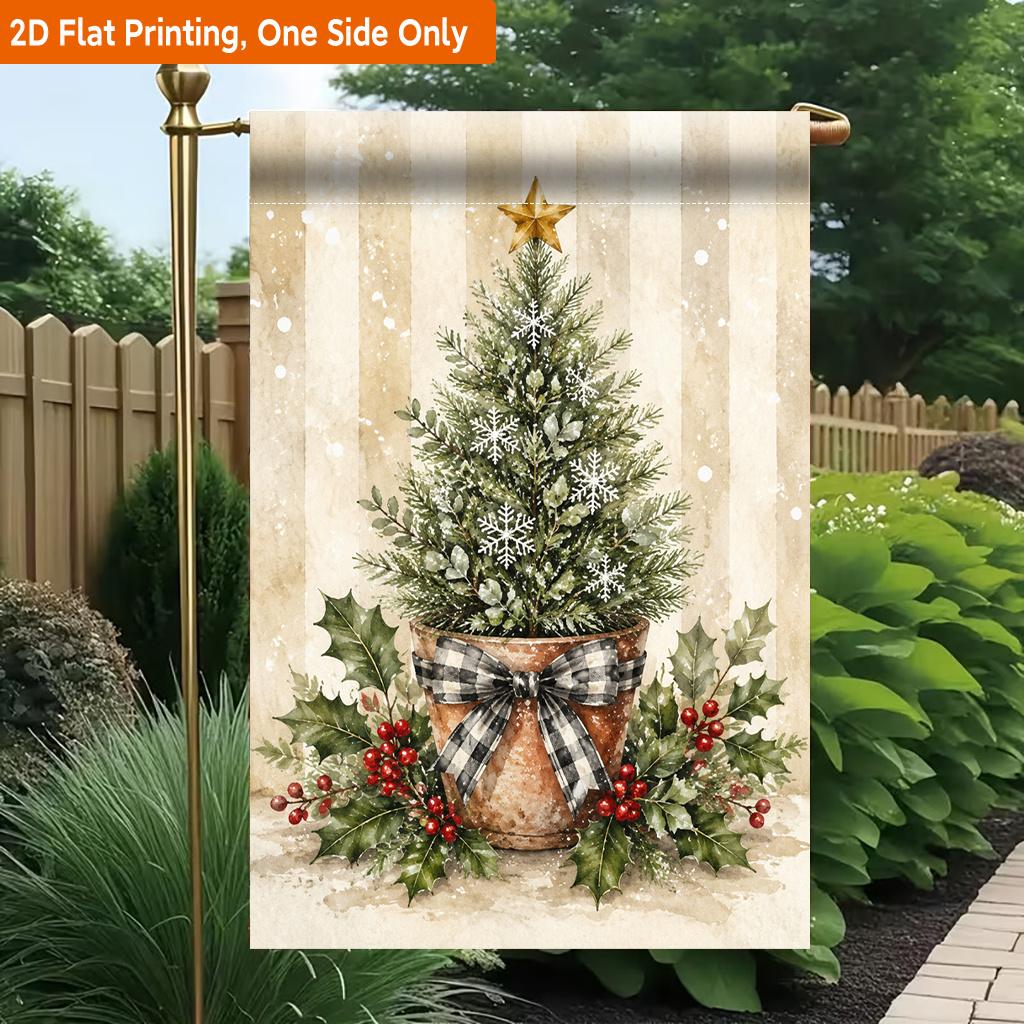 2D Flat - 2D Flat Printing Garden Flag 1pc, Beautiful Christmas Tree Arrangement Durable Single-Sided Print Yard Flag, Garden & Home Holiday Decoratio