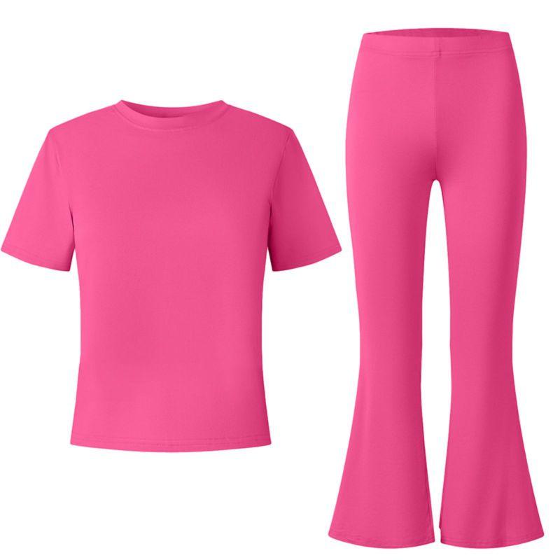 8-12 Years Girls' Solid Color T-shirt and Flare Pants Set Casual Clothes