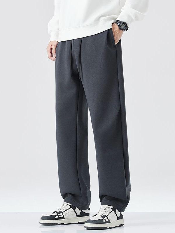 Men's Trendy Fleece-Lined Loose Straight-Leg Casual Pants - Autumn/Winter Japanese Retro Style