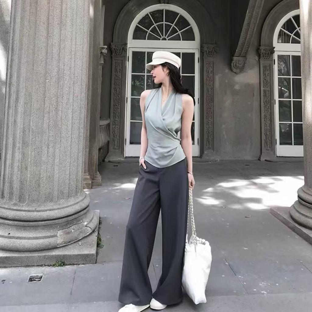 Elegant 2026 Draped High-Waist Wide-Leg Slimming Suit Pants - Casual Floor-Length