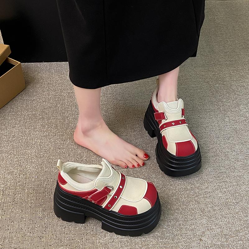 Fashion 2025 New Shoes Chic Fashion Rivet Ankle Boots Women Metal Buckle Round Toe Loafers Punk High Street Luxury Brand Shoes 10.5CM