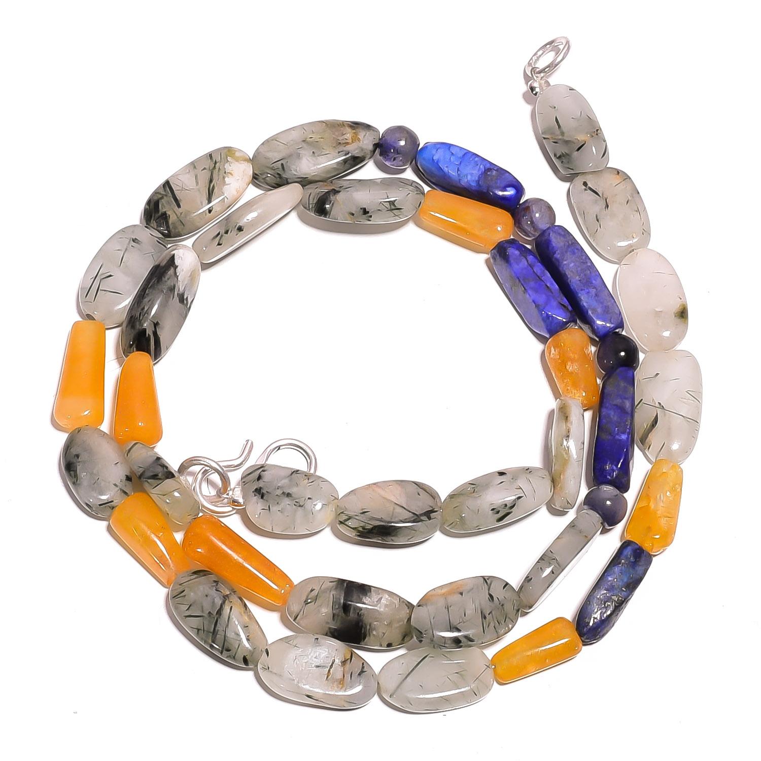 

Green Rutile Quartz Lapis Lazuli Aventurine Gemstone Beads Necklace 17 UB-3361 UB-3361