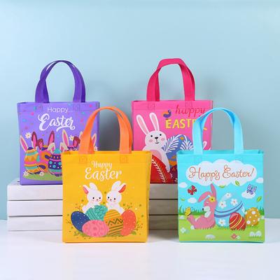 4 Stück Oster-Handtasche mit tragbarem Griff, buntes Ei, Hase, Vliesstoff, Leckerli-Einkaufstasche, Shopper, Geschenktüte, Frohe Ostern, Festival-Geschenk