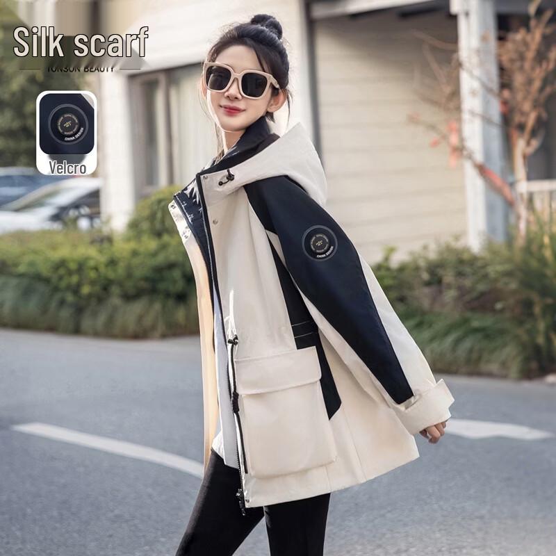 Sibaishae Women s Contrast Hooded Long Sleeve Jacket S