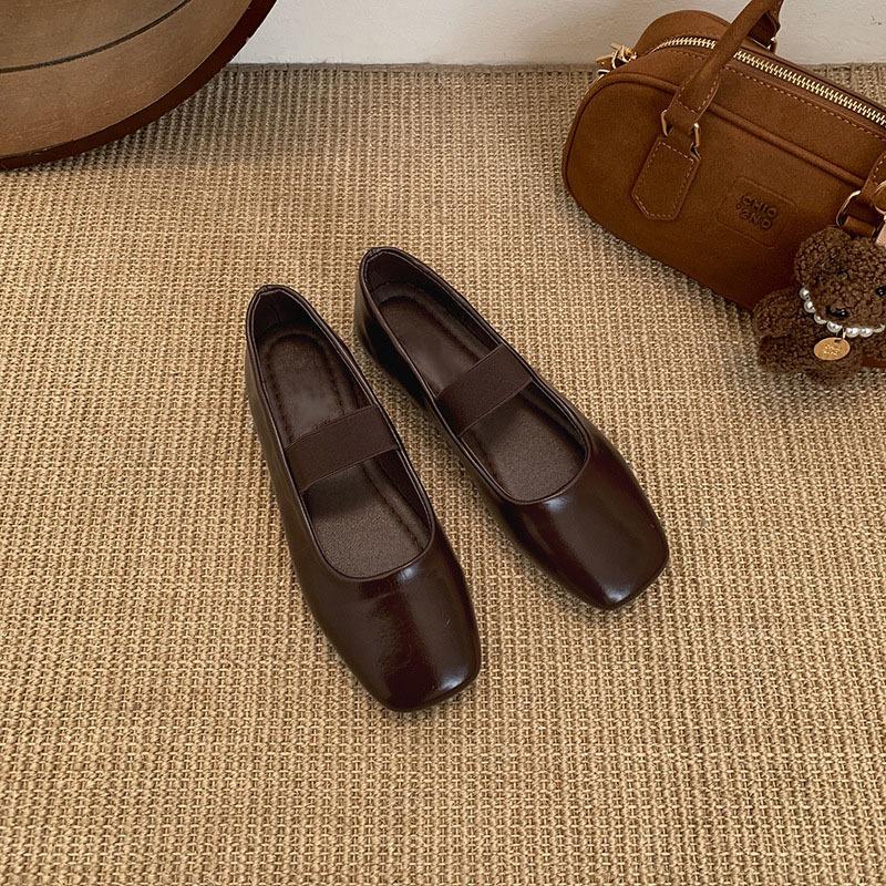 Fashion Spring Autumn Women Low Heel Pumps Square Toe Shallow Elastic Band Ladies Concise Ballet Flat Shoes Eelgant Women's Loafers PU