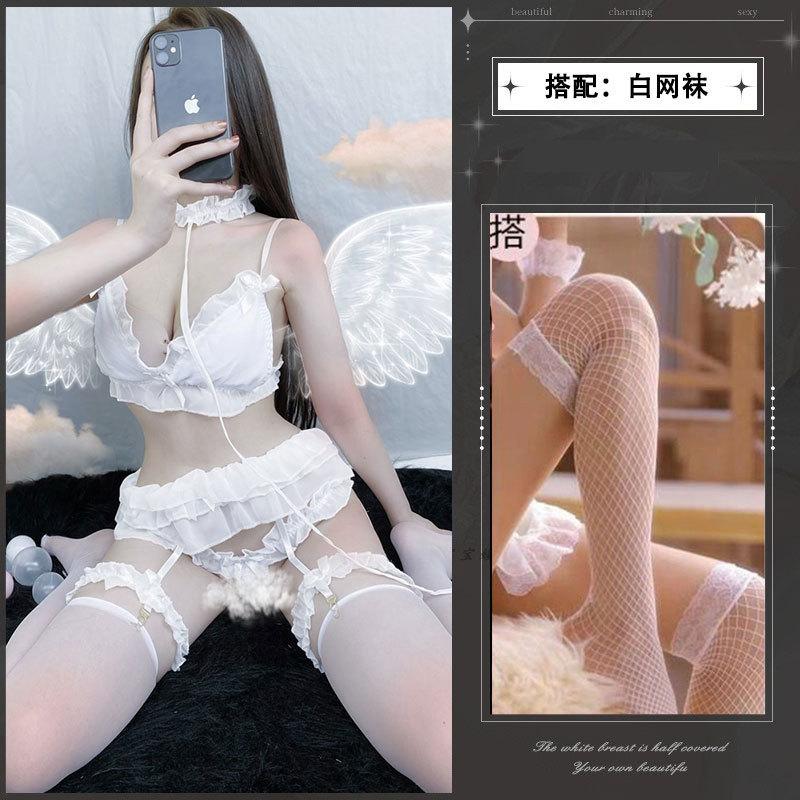 Sexy underwear, sexy three-point suspenders, lace, transparent bra, bow open crotch