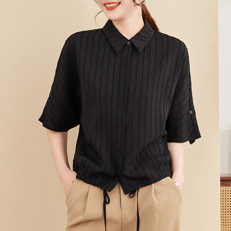 Mom s Stylish Summer Plus Size Shirt: Trendy Short Sleeve Top for Middle-Aged & Elderly Women XL чёрный