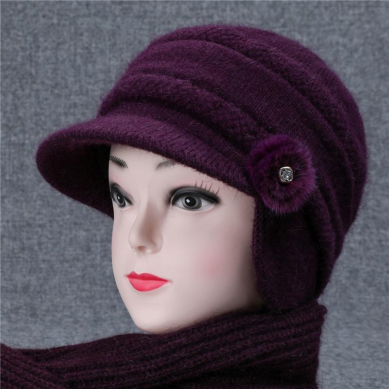 Hat Women's winter warm ear protection hat Old wool hat Cold-proof knitted hat
