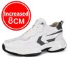 Módní PU Kůže Zvyšující Boty pro Muže 6CM 8CM 10CM Neviditelné Zvýšení Výšky Bílé Tenisky Kortex Zvyšující Neformální Boty